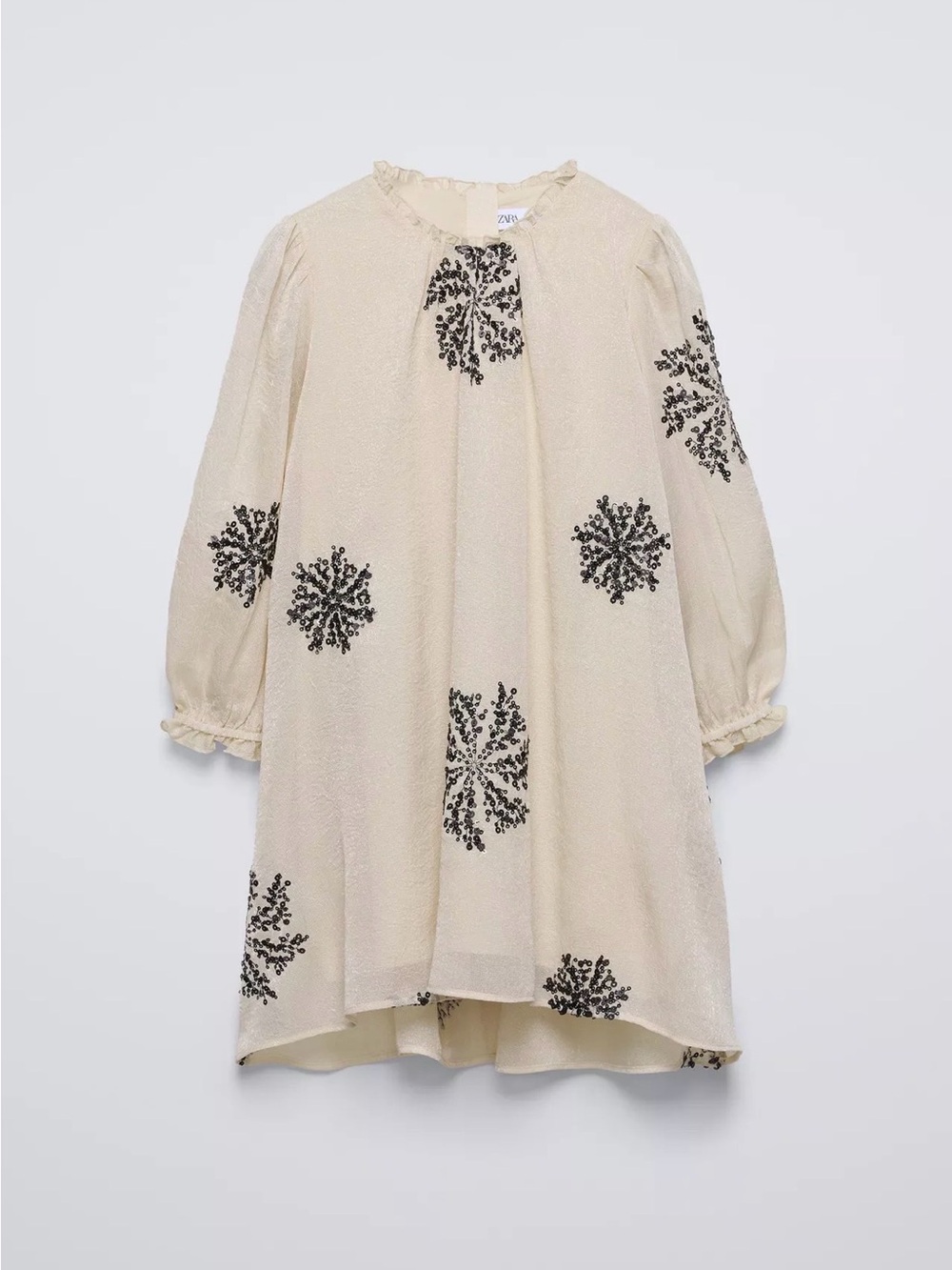 Zara Cream Sequin Organza Long Sleeve Mini Dress